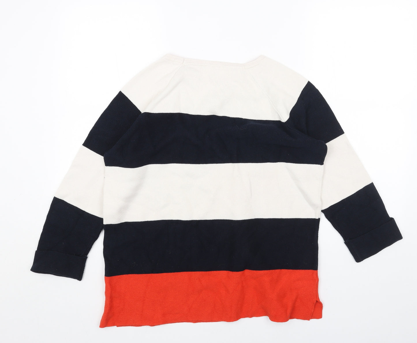 White Stuff Womens Blue Round Neck Acrylic Pullover Jumper Size 14 - Colourblock