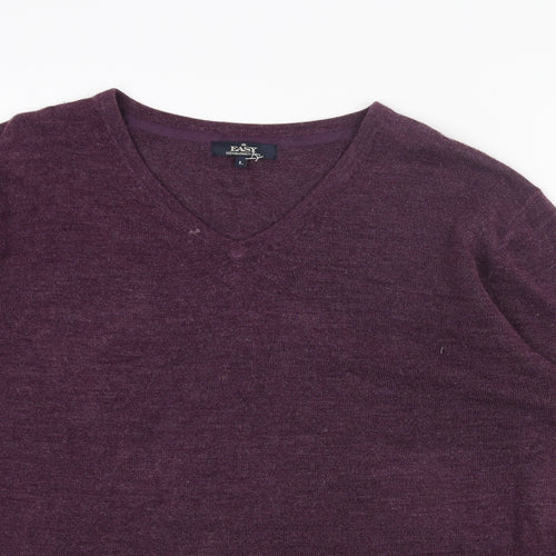 Easy Womens Purple V-Neck Acrylic Pullover Jumper Size L