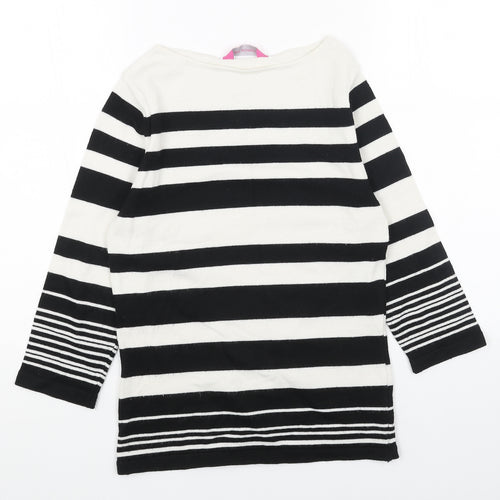 For Women Womens White Boat Neck Striped Acrylic Pullover Jumper Size 10