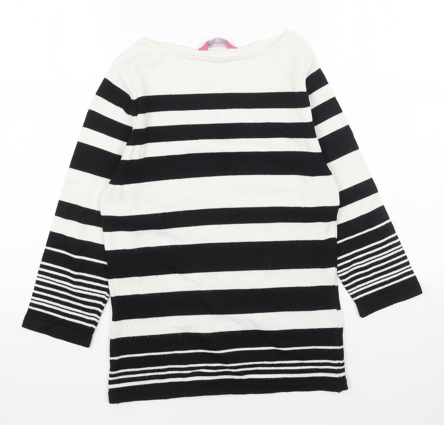 For Women Womens White Boat Neck Striped Acrylic Pullover Jumper Size 10