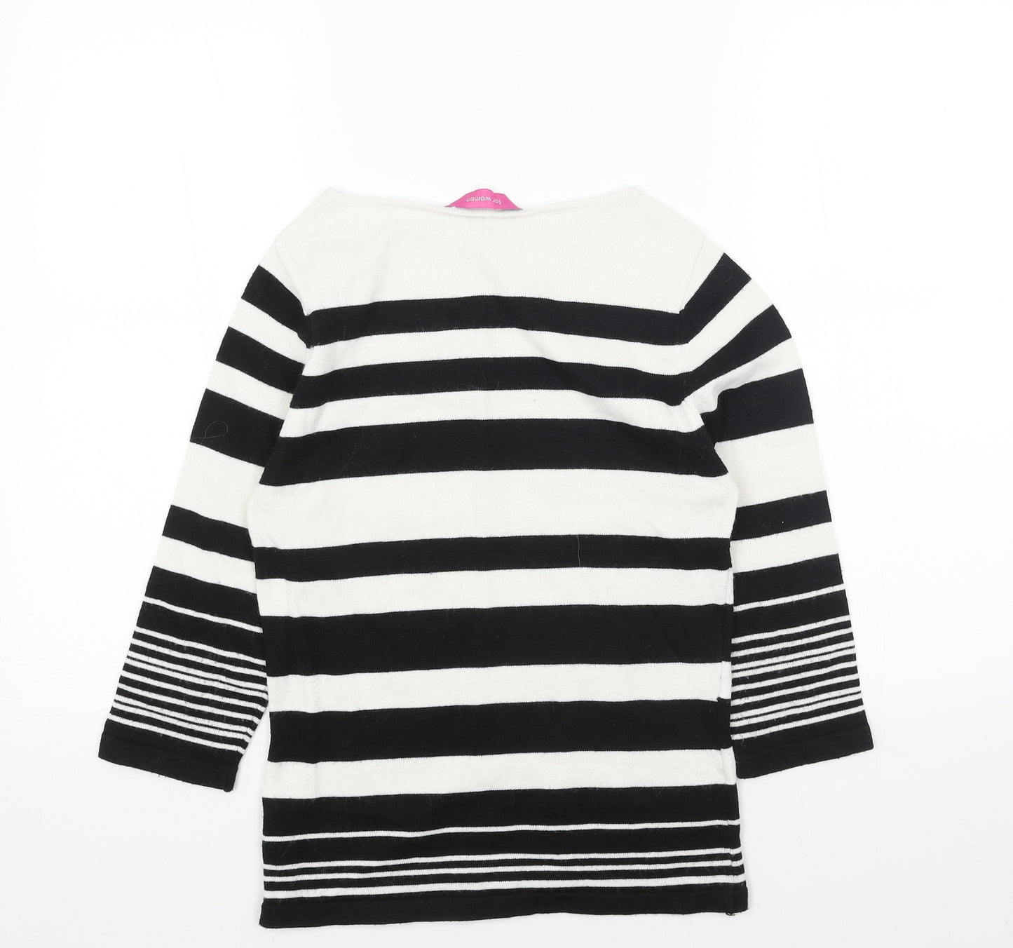 For Women Womens White Boat Neck Striped Acrylic Pullover Jumper Size 10