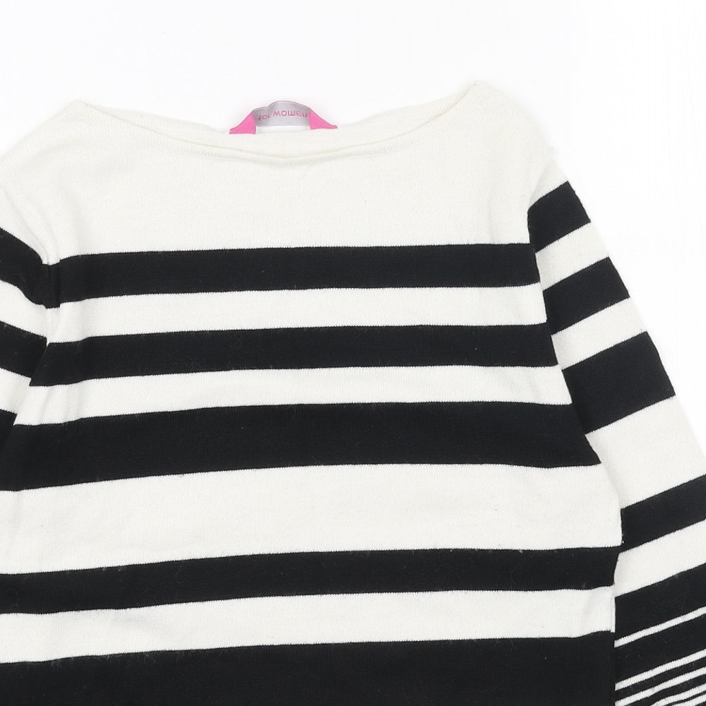For Women Womens White Boat Neck Striped Acrylic Pullover Jumper Size 10