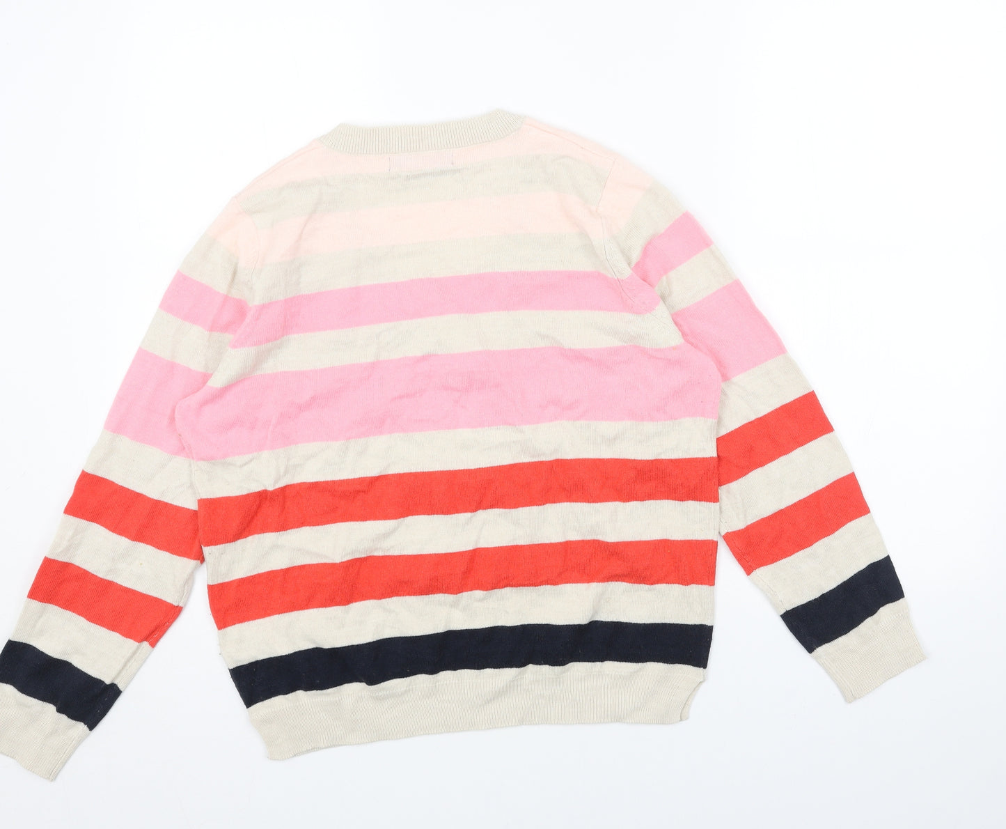 Marks and Spencer Womens Beige V-Neck Striped Acrylic Pullover Jumper Size M