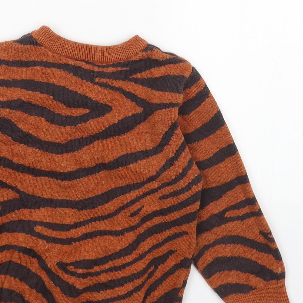 NEXT Boys Orange Round Neck Animal Print Acrylic Pullover Jumper Size 2-3 Years Pullover - Tiger