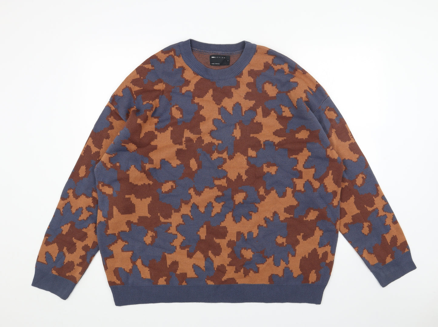 ASOS Womens Brown Round Neck Floral Acrylic Pullover Jumper Size L