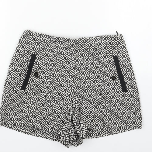 Miss Selfridge Womens Black Geometric Polyester Sailor Shorts Size 8 Regular Zip