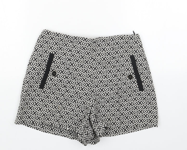 Miss Selfridge Womens Black Geometric Polyester Sailor Shorts Size 8 Regular Zip