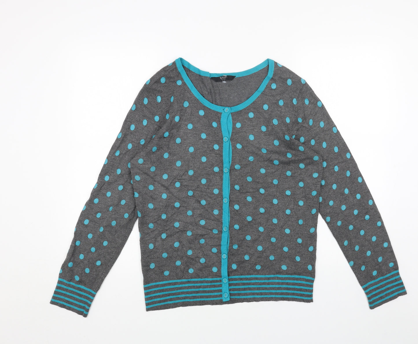 BHS Womens Grey Scoop Neck Polka Dot Viscose Cardigan Jumper Size 16