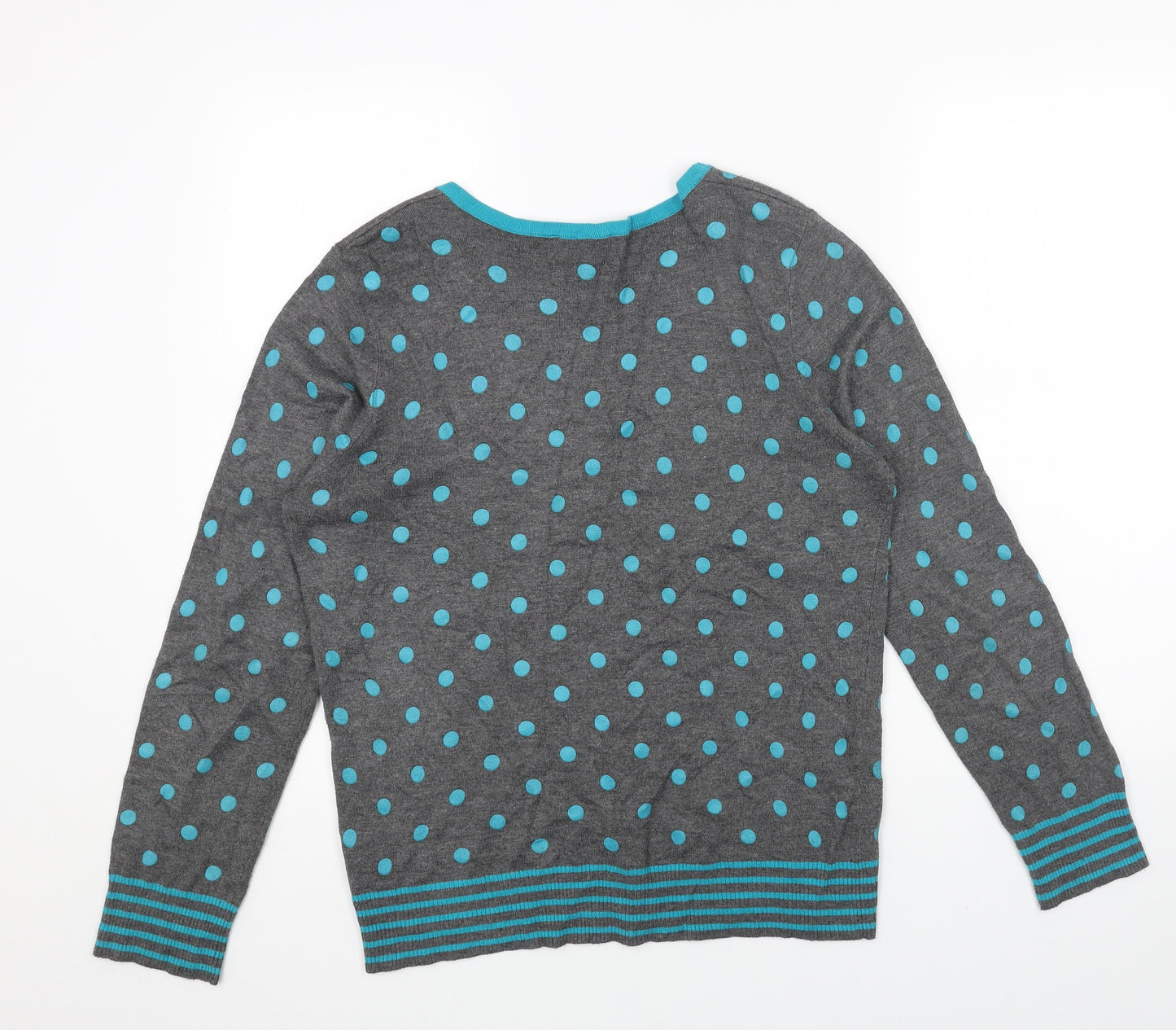 BHS Womens Grey Scoop Neck Polka Dot Viscose Cardigan Jumper Size 16