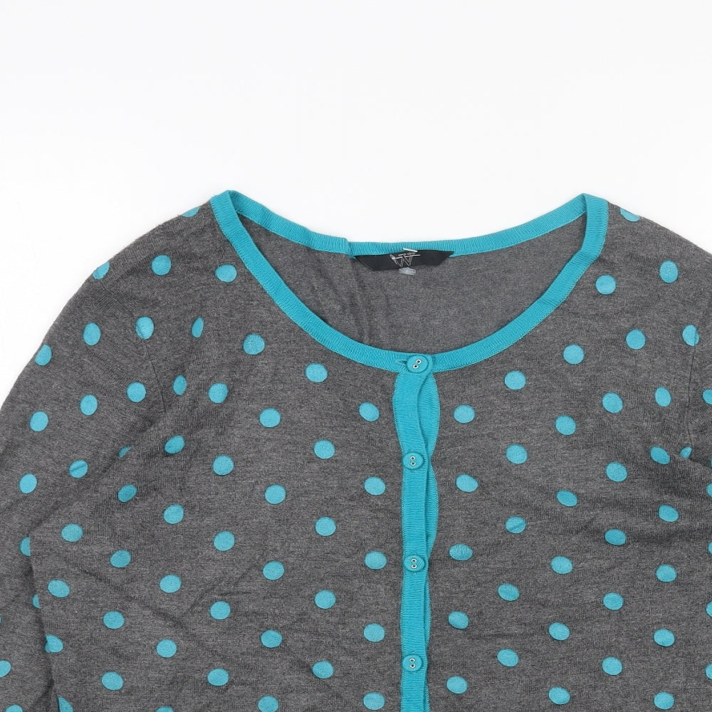 BHS Womens Grey Scoop Neck Polka Dot Viscose Cardigan Jumper Size 16