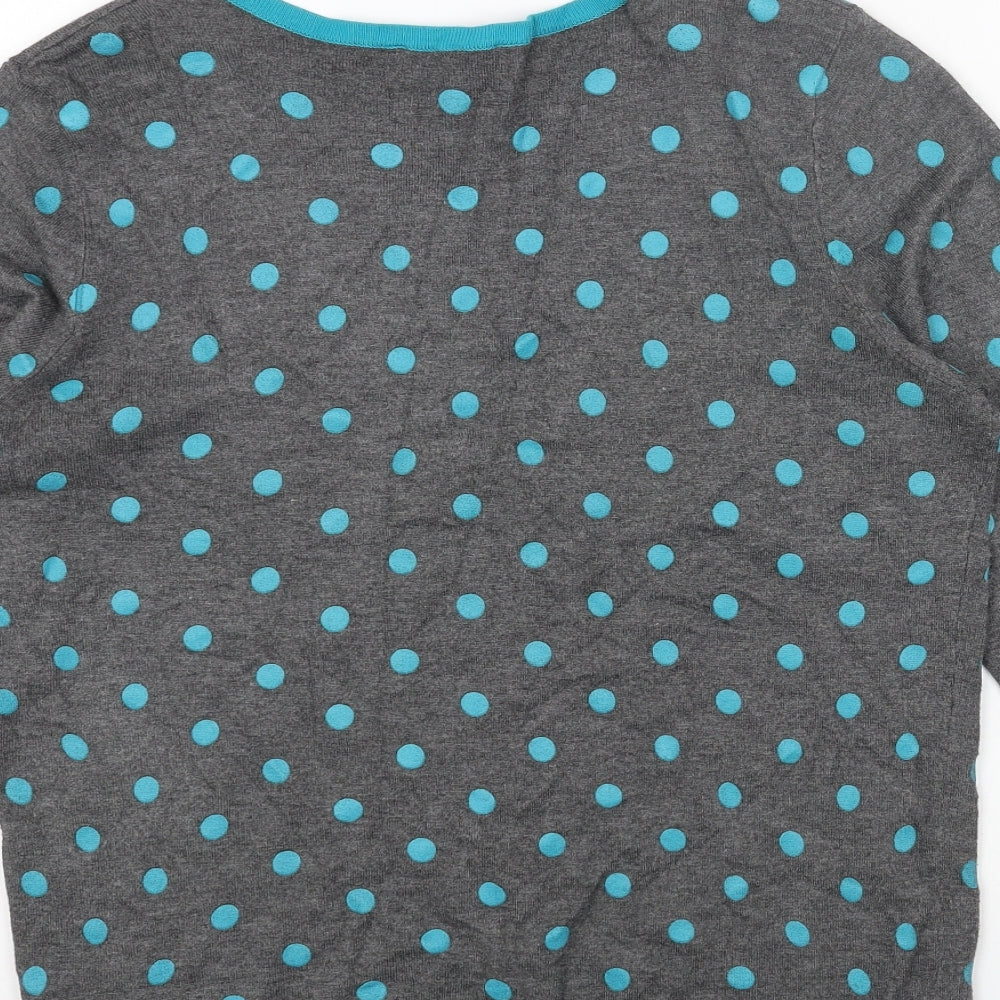 BHS Womens Grey Scoop Neck Polka Dot Viscose Cardigan Jumper Size 16