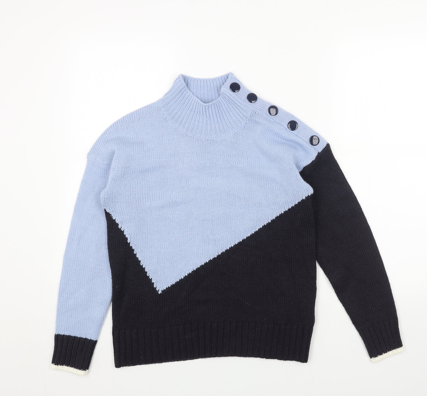 Marks and Spencer Womens Blue Mock Neck Acrylic Pullover Jumper Size S - Colourblock