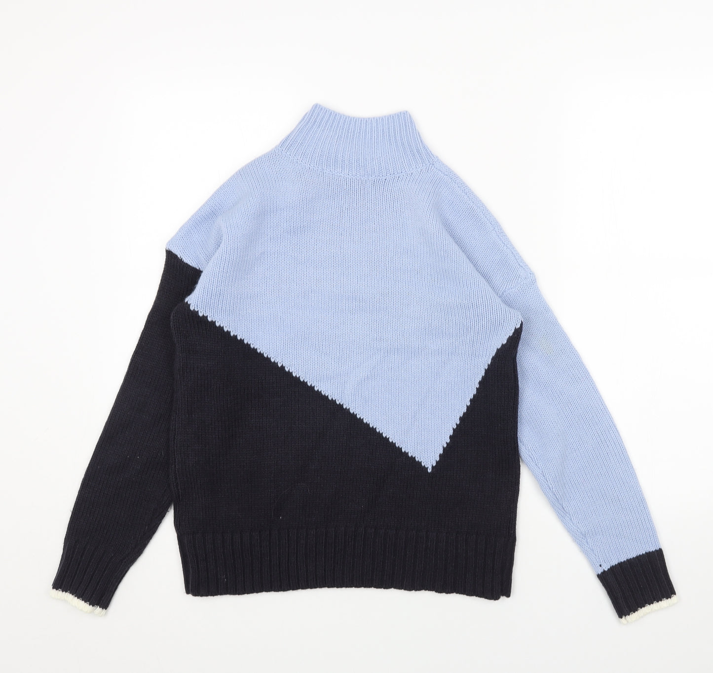 Marks and Spencer Womens Blue Mock Neck Acrylic Pullover Jumper Size S - Colourblock