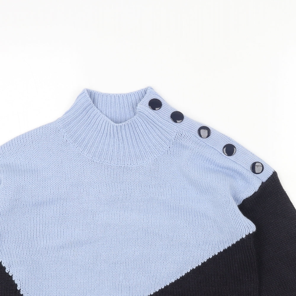 Marks and Spencer Womens Blue Mock Neck Acrylic Pullover Jumper Size S - Colourblock