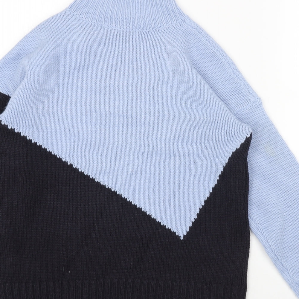 Marks and Spencer Womens Blue Mock Neck Acrylic Pullover Jumper Size S - Colourblock