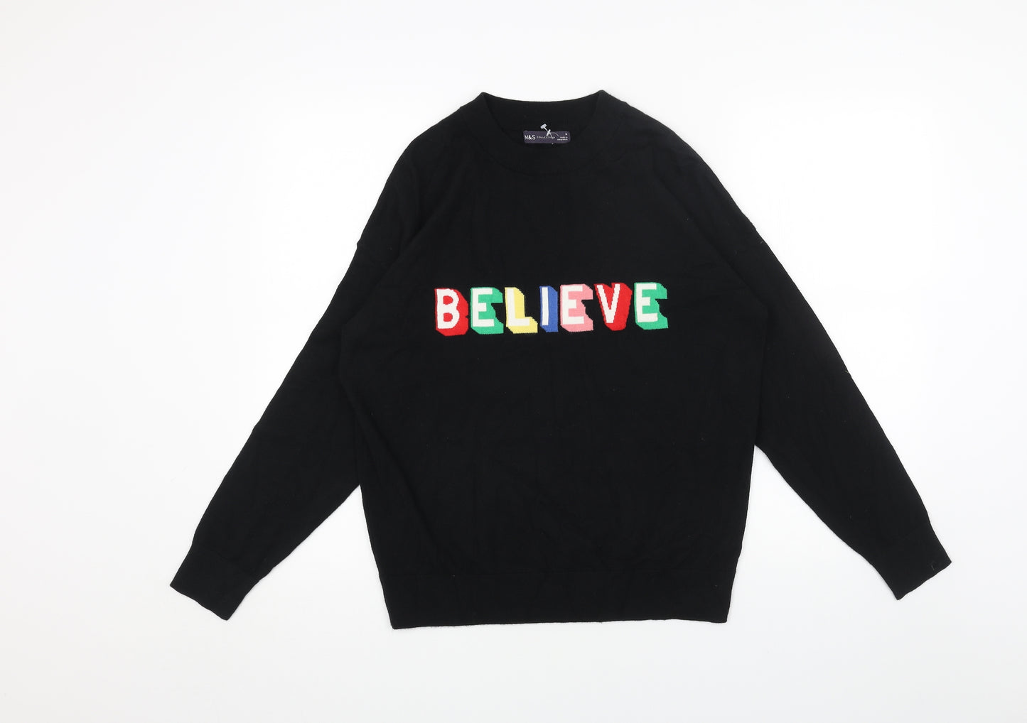 Marks and Spencer Womens Black Round Neck Acrylic Pullover Jumper Size M - Believe