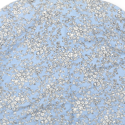 Lands' End Womens Blue Scoop Neck Floral Acrylic Cardigan Jumper Size M