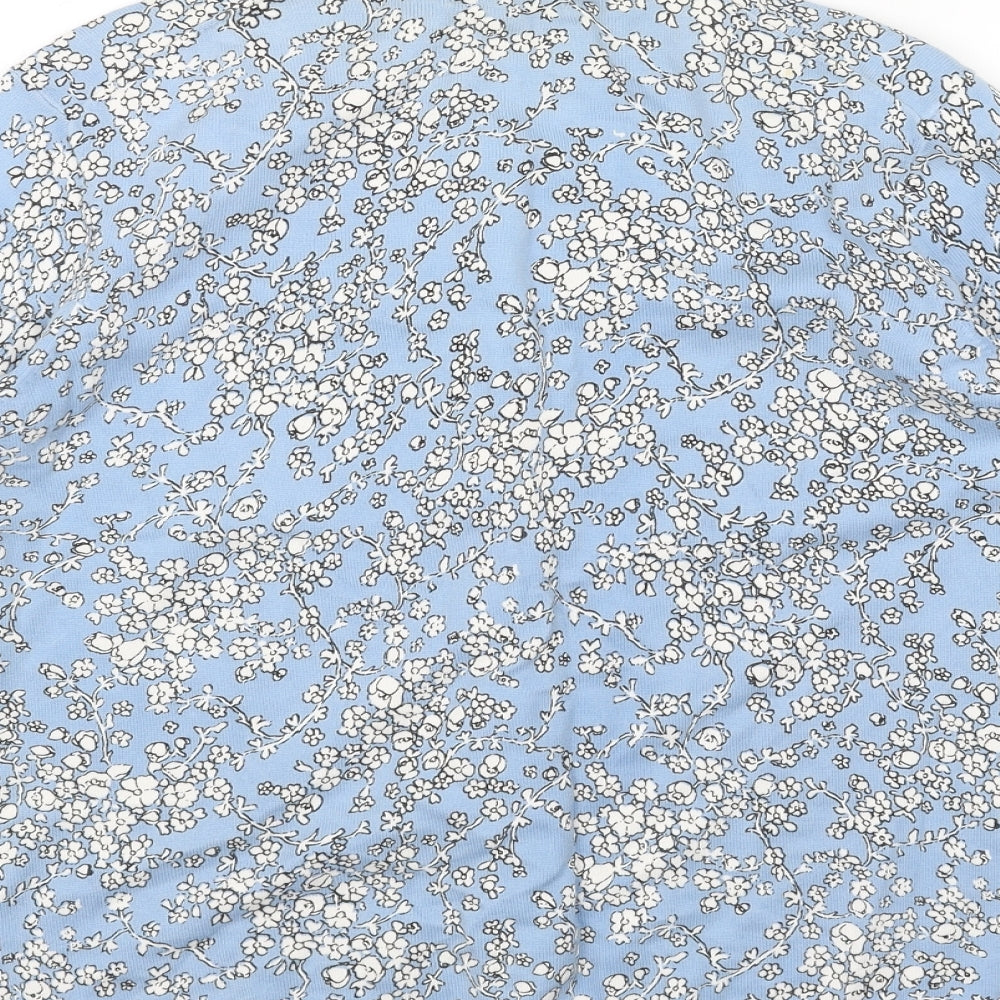 Lands' End Womens Blue Scoop Neck Floral Acrylic Cardigan Jumper Size M