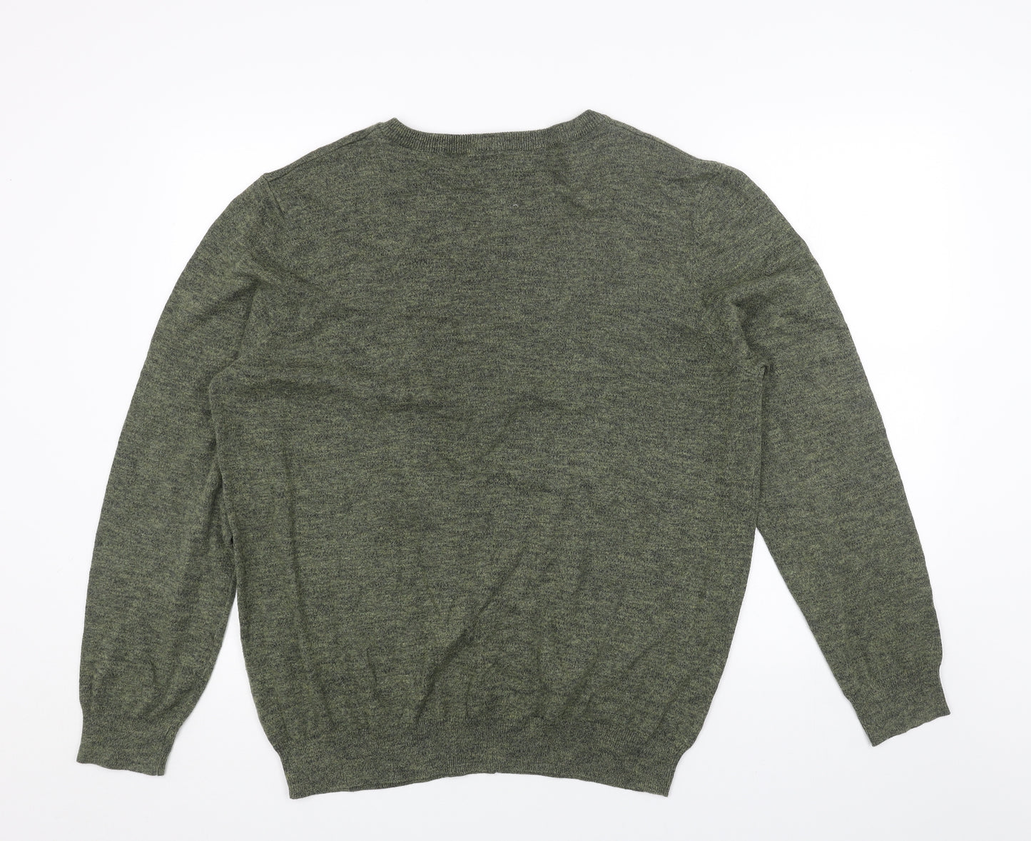 M&Co Mens Green V-Neck Acrylic Pullover Jumper Size XL Long Sleeve