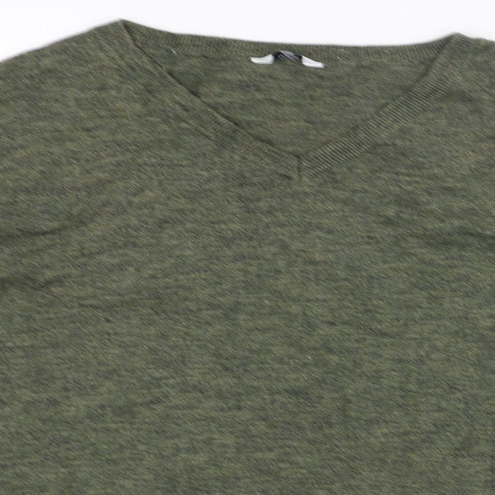M&Co Mens Green V-Neck Acrylic Pullover Jumper Size XL Long Sleeve