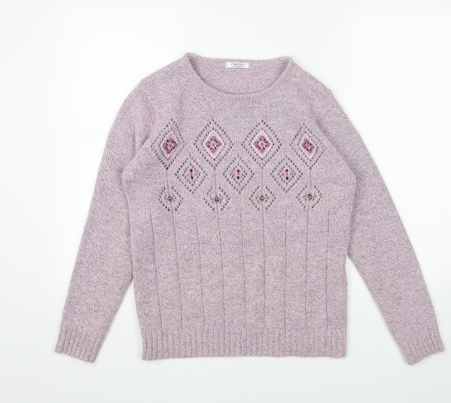 Berkertex Womens Pink Scoop Neck Geometric Acrylic Pullover Jumper Size 12