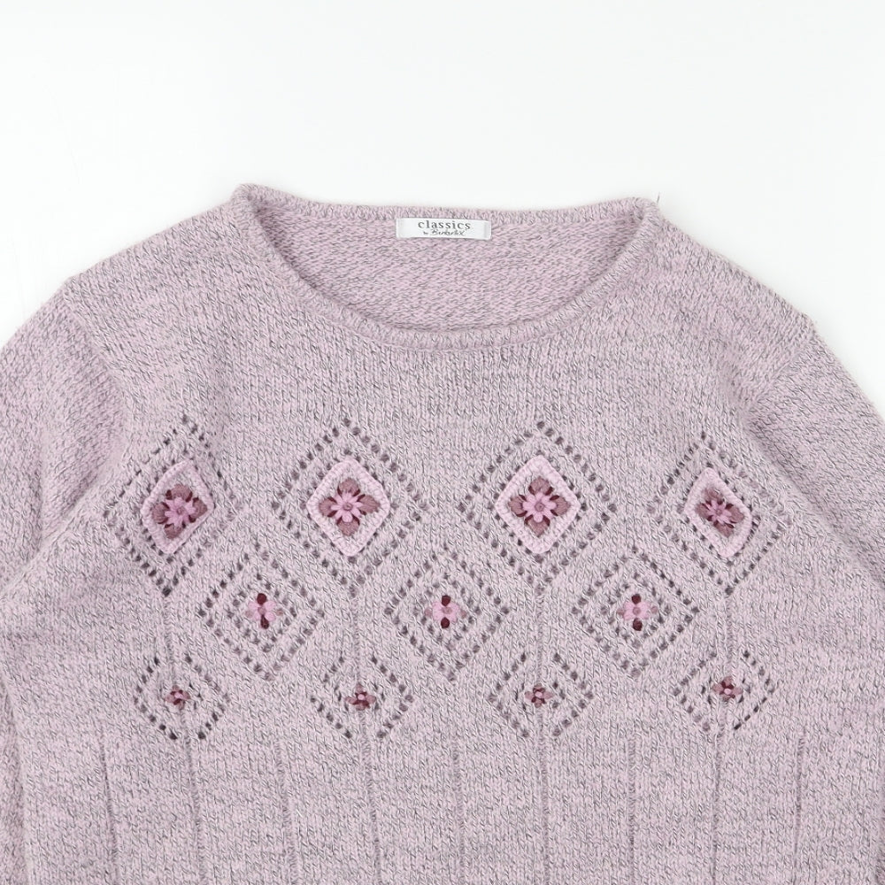 Berkertex Womens Pink Scoop Neck Geometric Acrylic Pullover Jumper Size 12