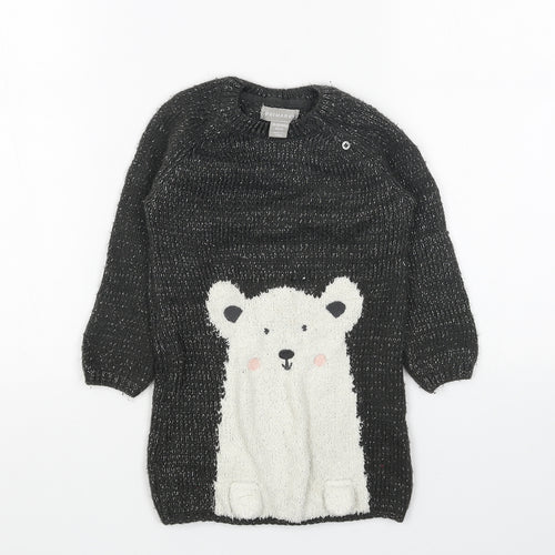 Primark Girls Grey Acrylic Jumper Dress Size 2 Years Round Neck Pullover - Polar Bear