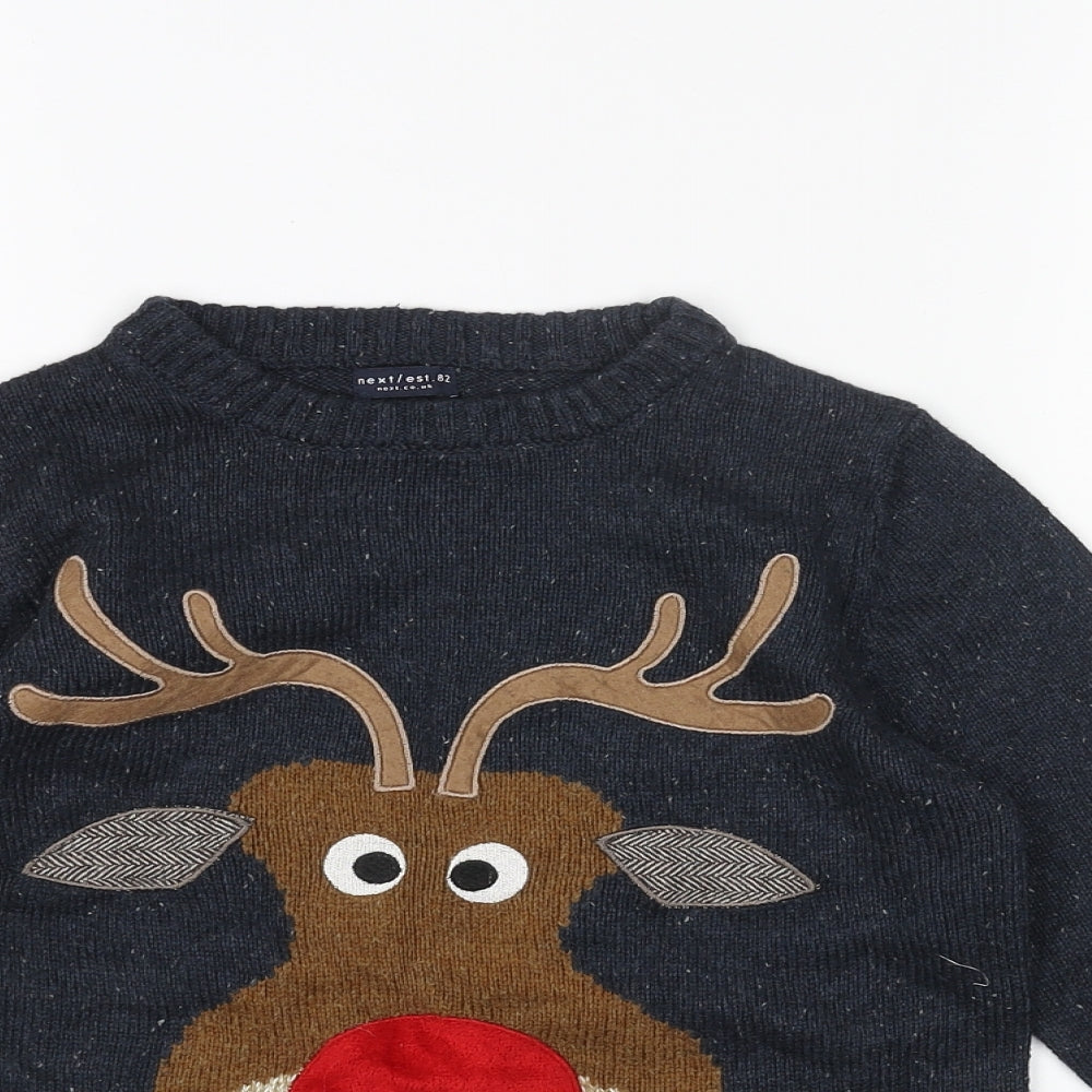 NEXT Womens Grey Round Neck Acrylic Pullover Jumper Size S - Reindeer