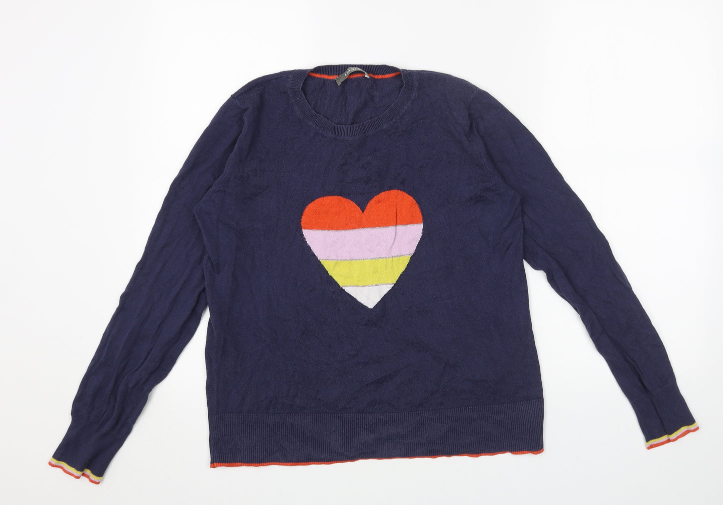 Oasis Womens Blue Round Neck Acrylic Pullover Jumper Size 14 - Heart