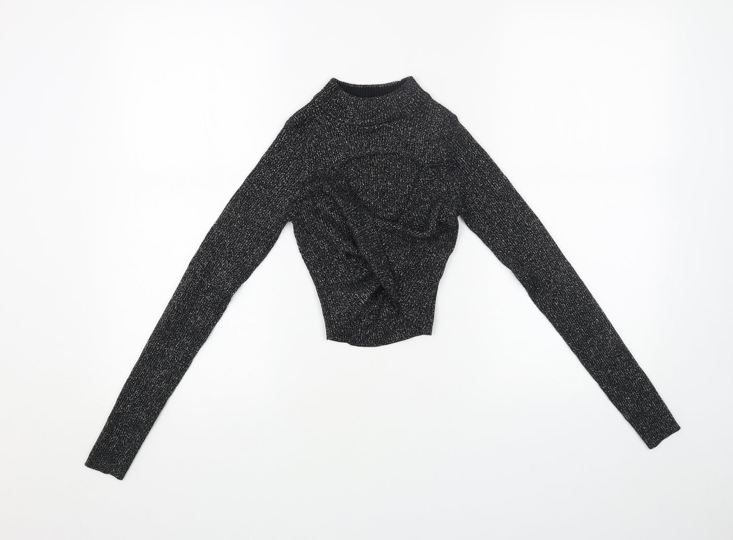 Bershka Womens Grey Mock Neck Acrylic Pullover Jumper Size XS - Cropped