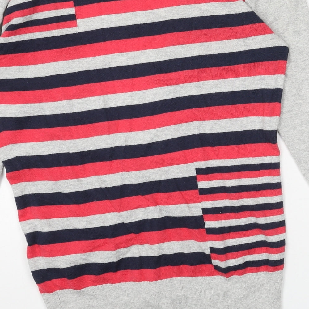 Ted Baker Womens Grey V-Neck Striped Cotton Cardigan Jumper Size M