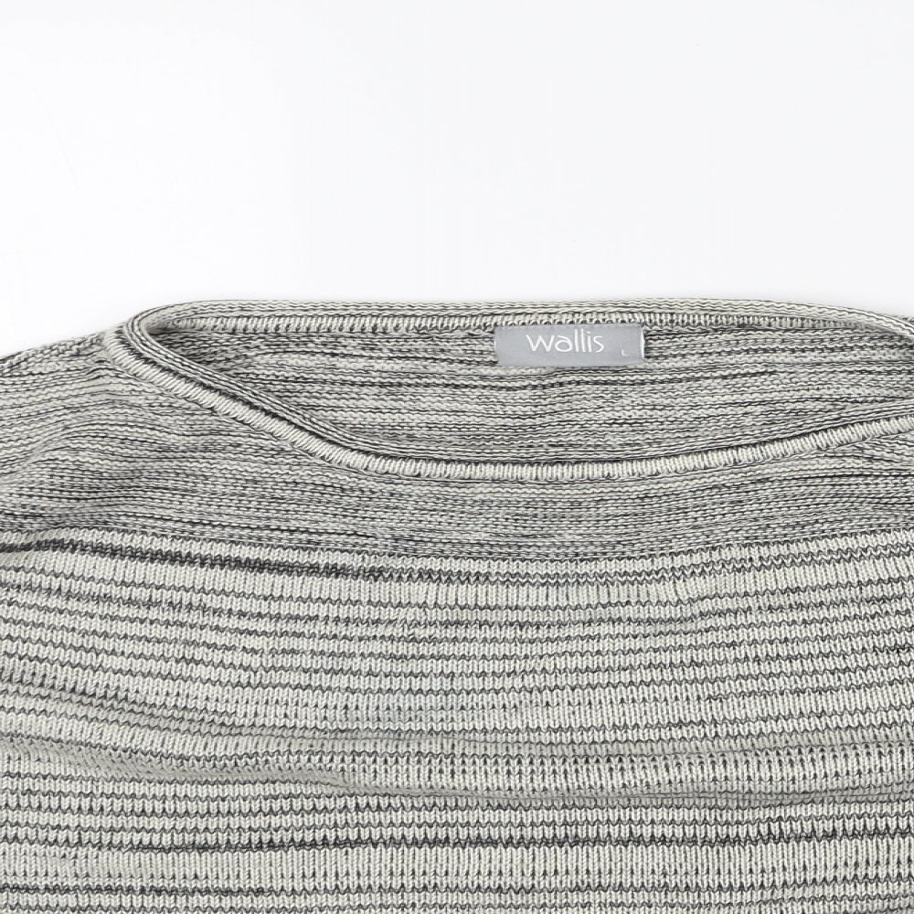 Wallis Womens Grey Boat Neck Striped Cotton Pullover Jumper Size L