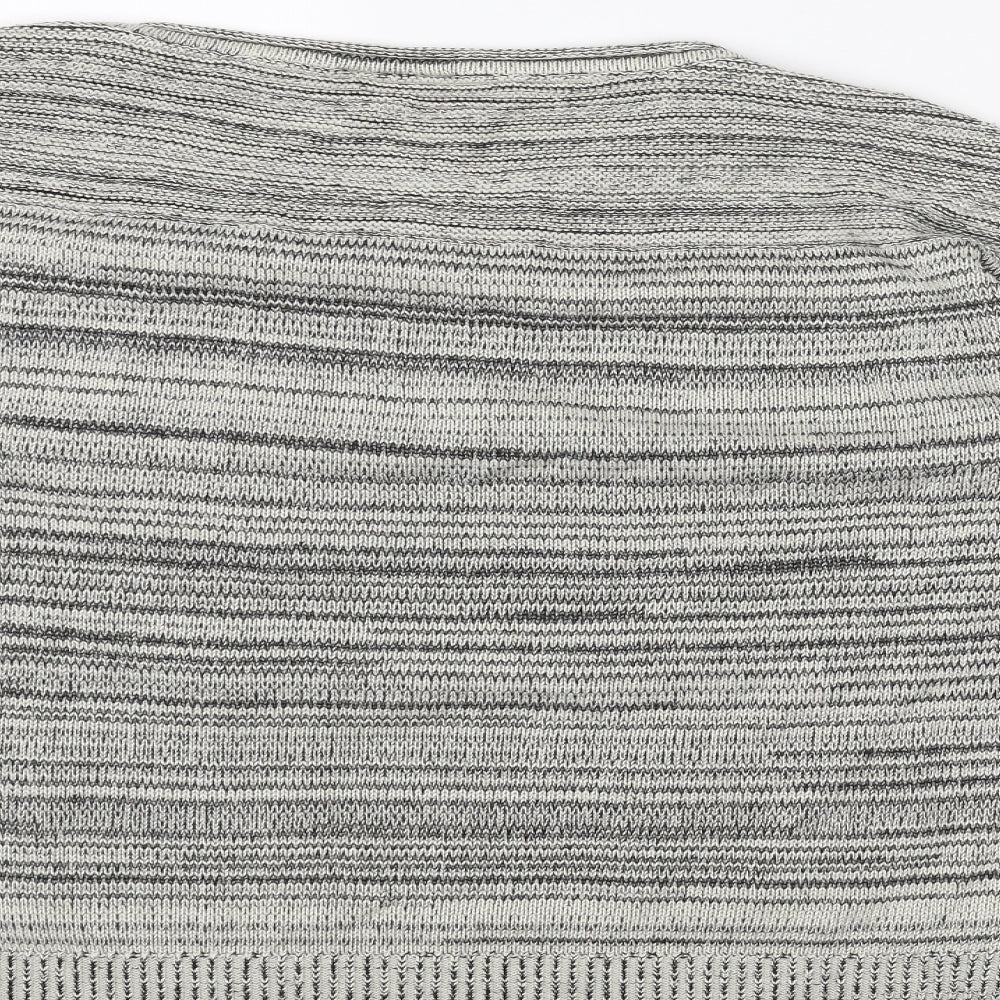 Wallis Womens Grey Boat Neck Striped Cotton Pullover Jumper Size L