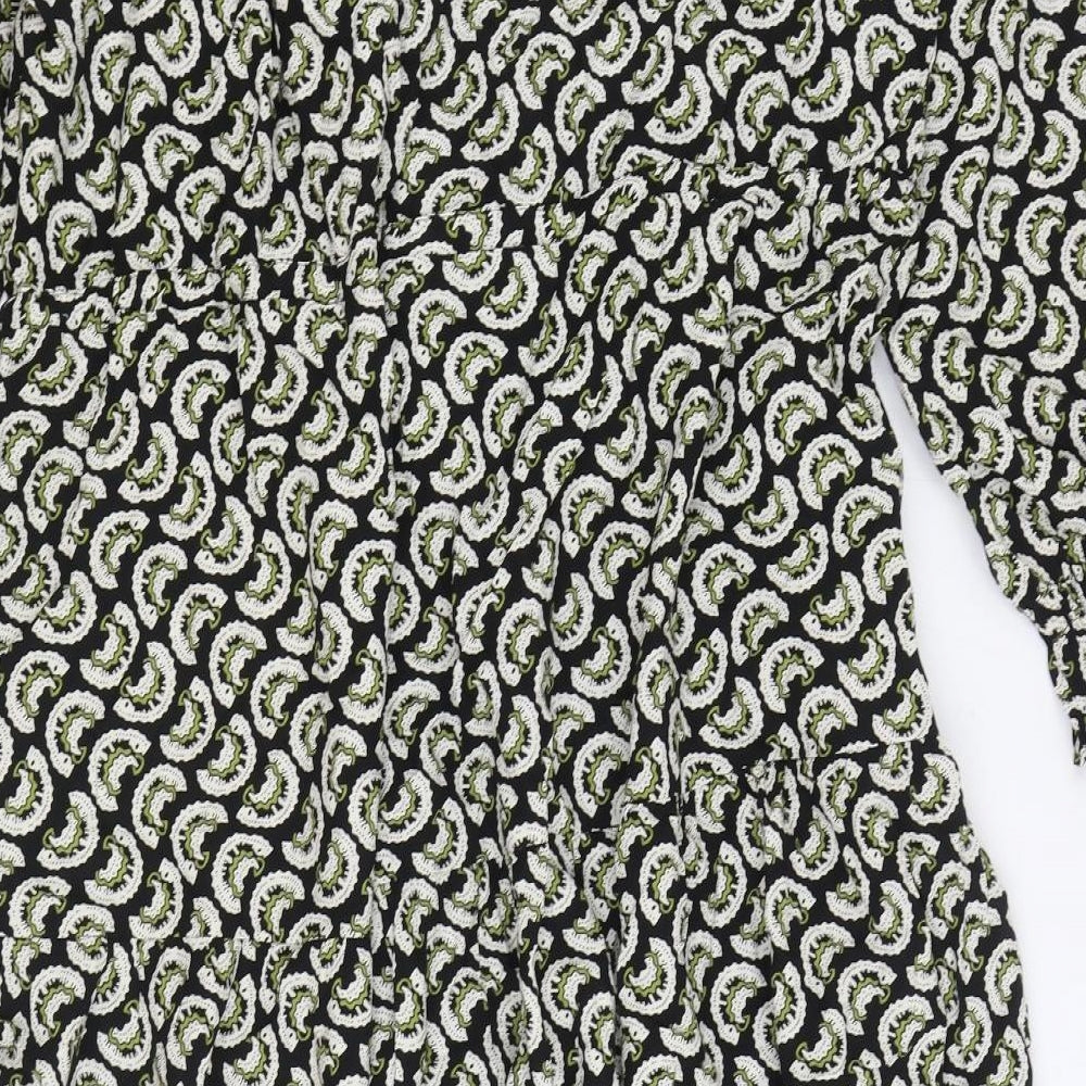 Per Una Womens Black Geometric Viscose Trapeze & Swing Size 18 Round Neck Button