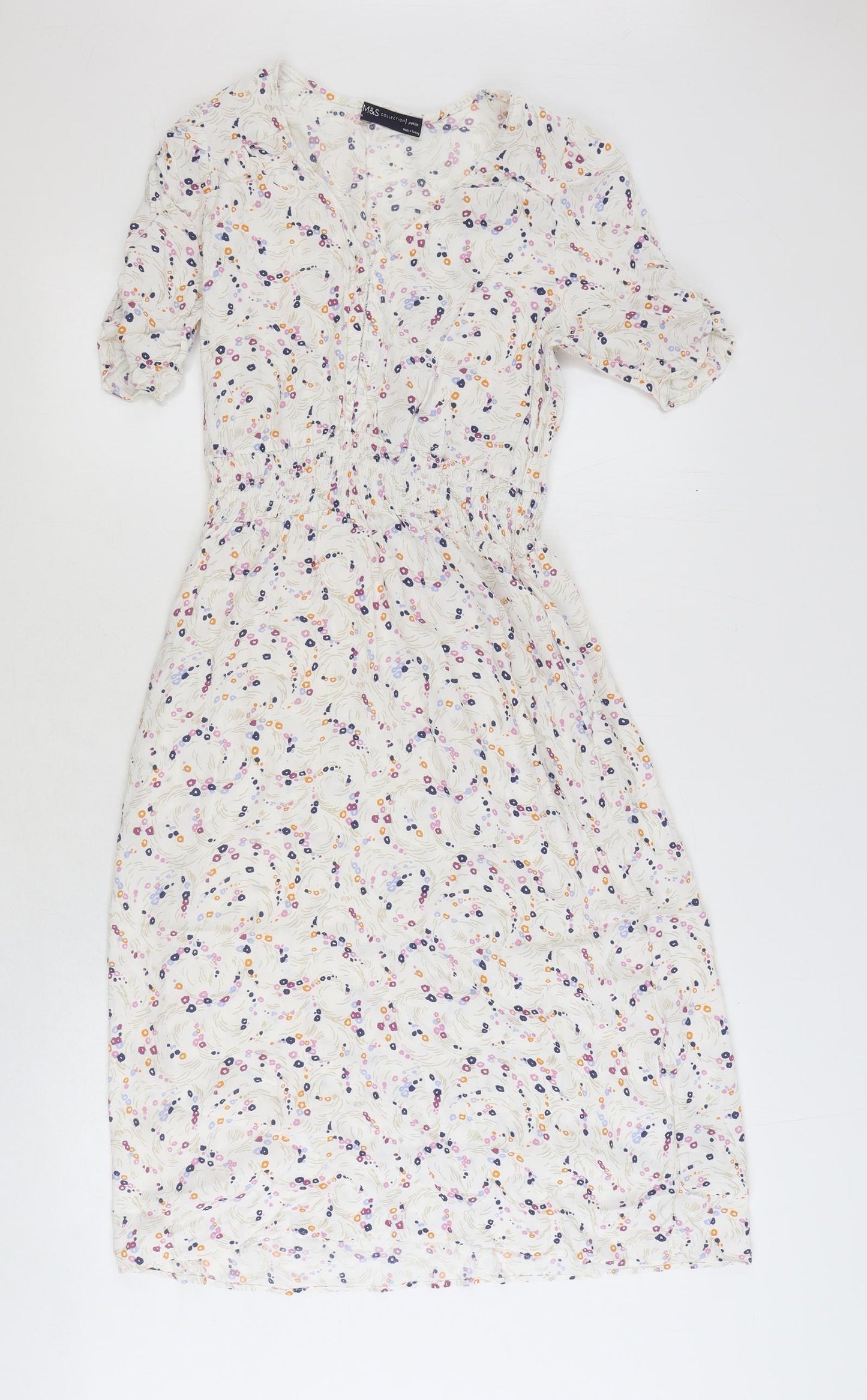 Marks and Spencer Womens Multicoloured Floral Viscose Fit & Flare Size 10 V-Neck Hook & Eye