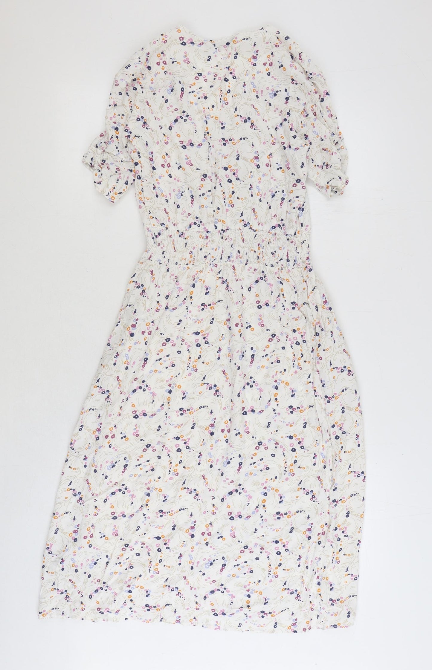 Marks and Spencer Womens Multicoloured Floral Viscose Fit & Flare Size 10 V-Neck Hook & Eye