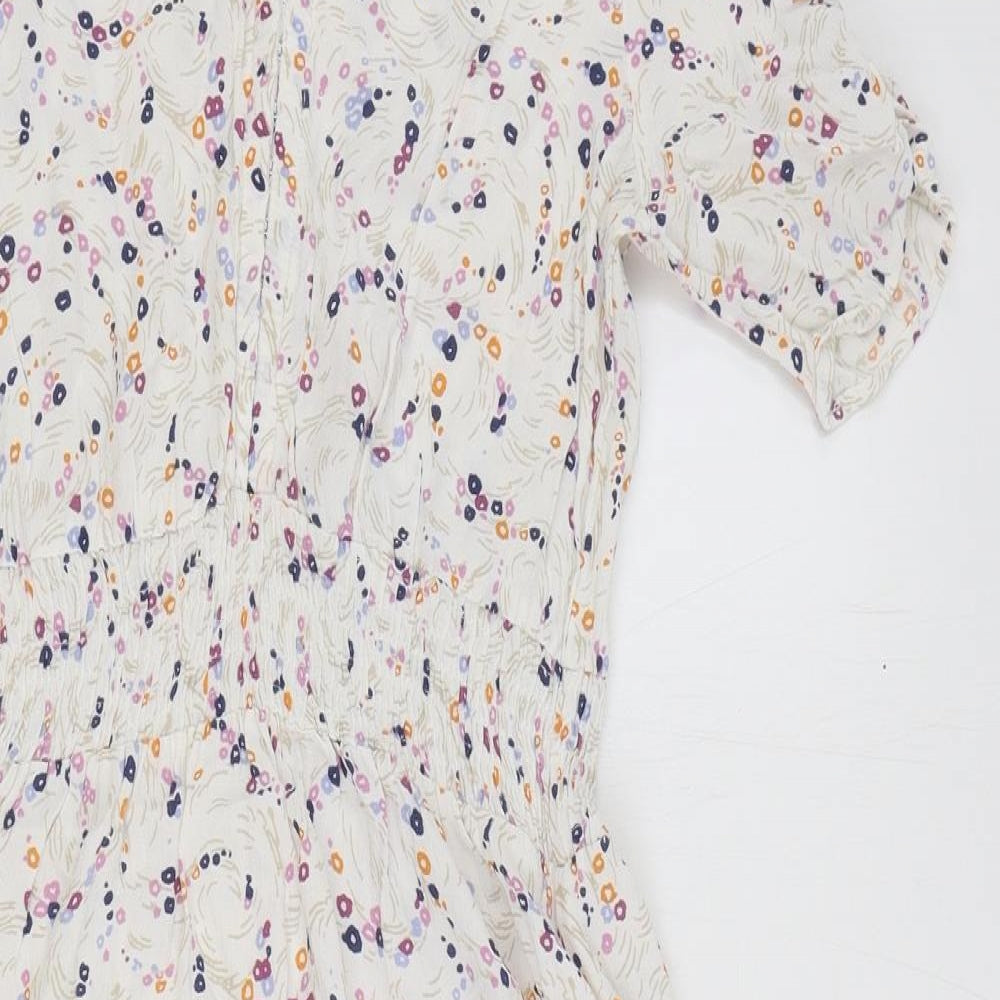 Marks and Spencer Womens Multicoloured Floral Viscose Fit & Flare Size 10 V-Neck Hook & Eye