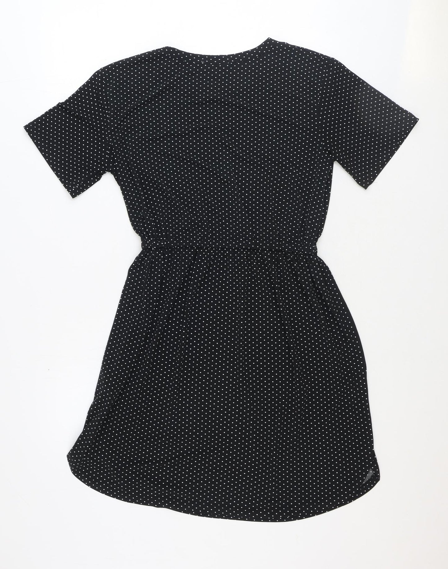 Warehouse Womens Black Polka Dot Polyester Fit & Flare Size 10 Round Neck Pullover