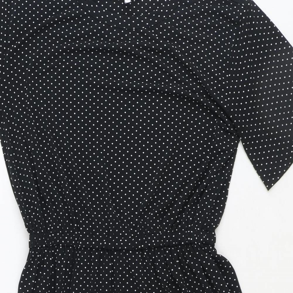 Warehouse Womens Black Polka Dot Polyester Fit & Flare Size 10 Round Neck Pullover