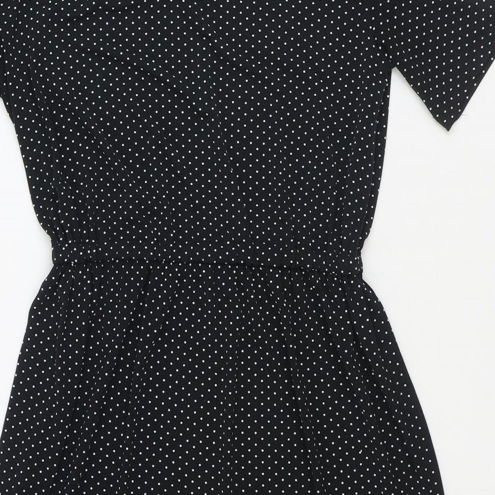 Warehouse Womens Black Polka Dot Polyester Fit & Flare Size 10 Round Neck Pullover