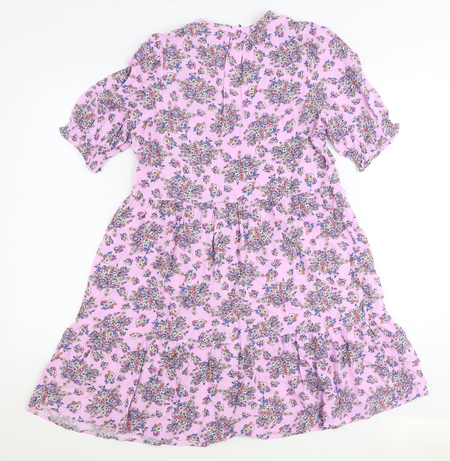Marks and Spencer Womens Purple Floral Viscose Fit & Flare Size 8 V-Neck Pullover
