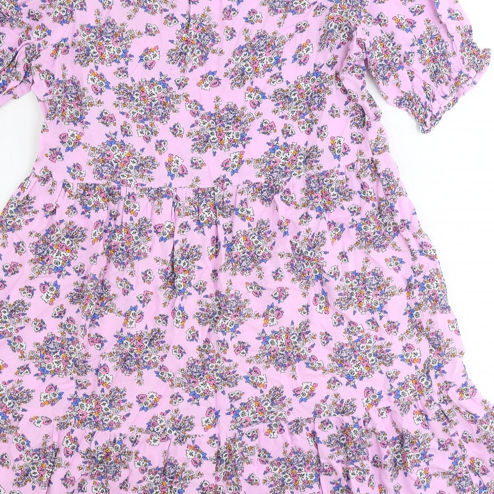 Marks and Spencer Womens Purple Floral Viscose Fit & Flare Size 8 V-Neck Pullover