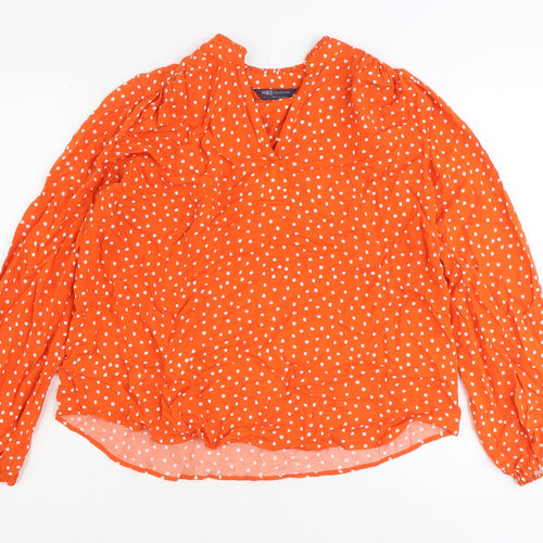 Marks and Spencer Womens Orange Geometric Viscose Basic Blouse Size 8 V-Neck