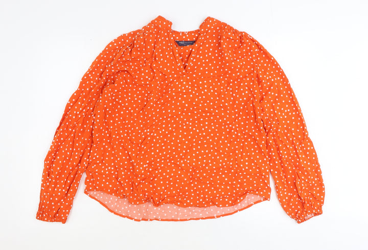 Marks and Spencer Womens Orange Geometric Viscose Basic Blouse Size 8 V-Neck