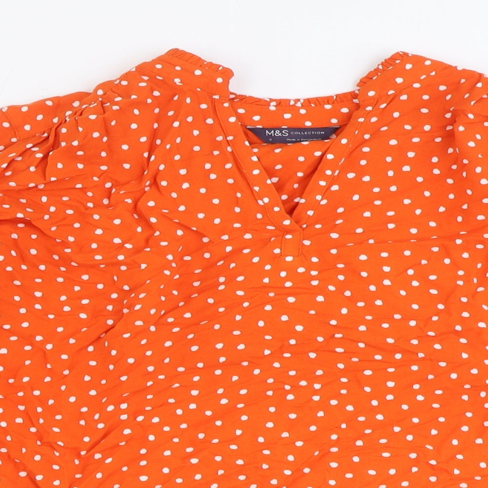 Marks and Spencer Womens Orange Geometric Viscose Basic Blouse Size 8 V-Neck