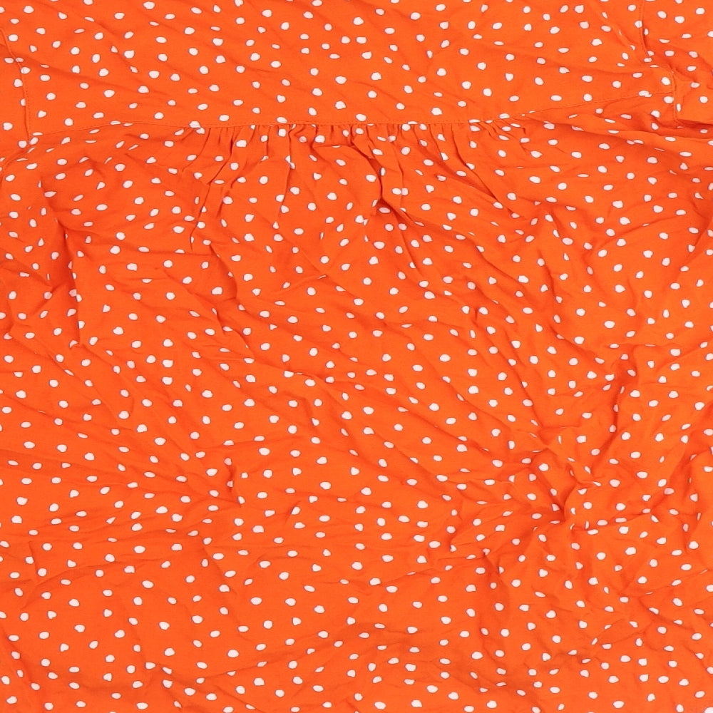 Marks and Spencer Womens Orange Geometric Viscose Basic Blouse Size 8 V-Neck