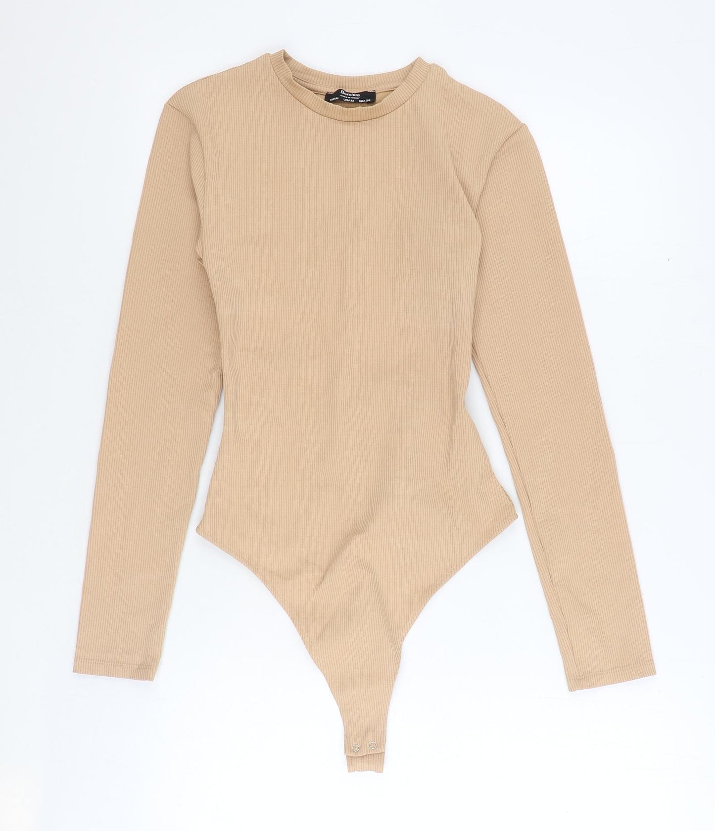 Bershka Womens Beige Polyamide Bodysuit One-Piece Size M Snap - Open Back