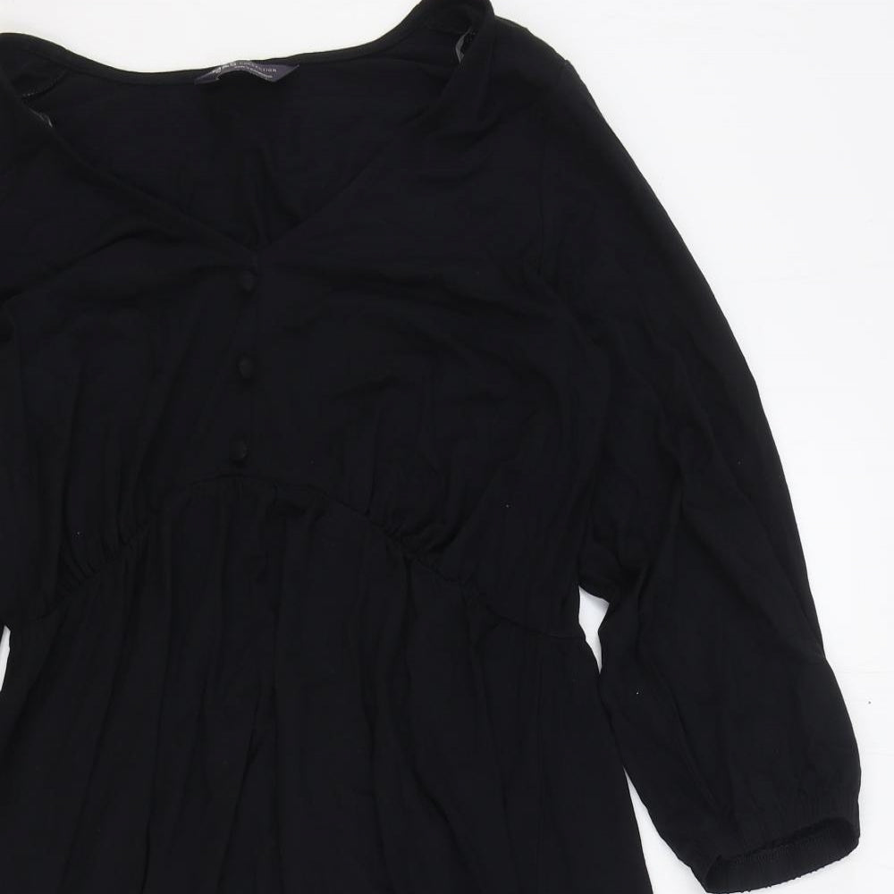 Marks and Spencer Womens Black Viscose Trapeze & Swing Size 10 V-Neck Pullover