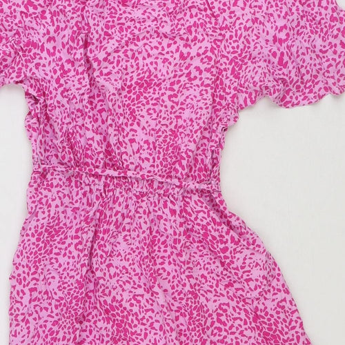Marks and Spencer Womens Pink Animal Print Polyester A-Line Size 10 Round Neck Pullover - Leopard Pattern