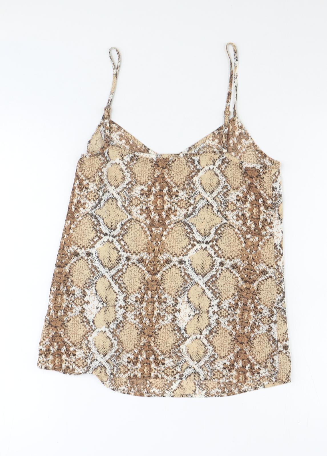 Marks and Spencer Womens Brown Animal Print Polyester Basic Tank Size 8 V-Neck - Snake Print